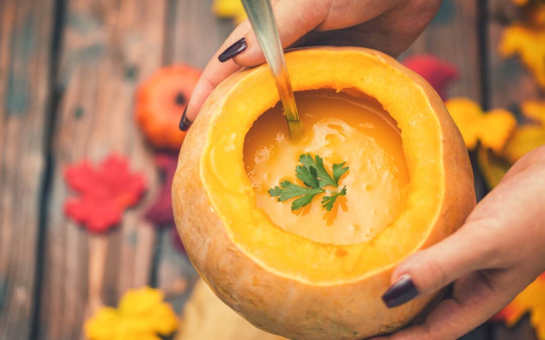 Butternut Squash Soup in Pumpkin Bowls