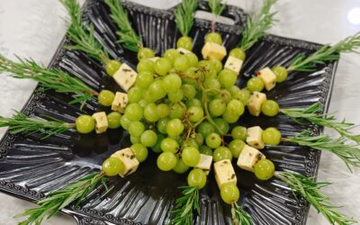 Marinated Fontina Cheese & Grapes on Rosemary Skewers